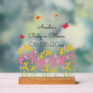 Pink Wildflower Baby Shower Acryl Bord