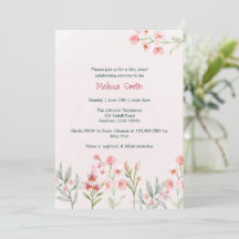 Pink Wildflower Garden Baby shower Uitnodiging