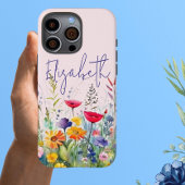 Pink Wildflower Garden Vrouwelijk Script Voornaam Case-Mate iPhone Case
