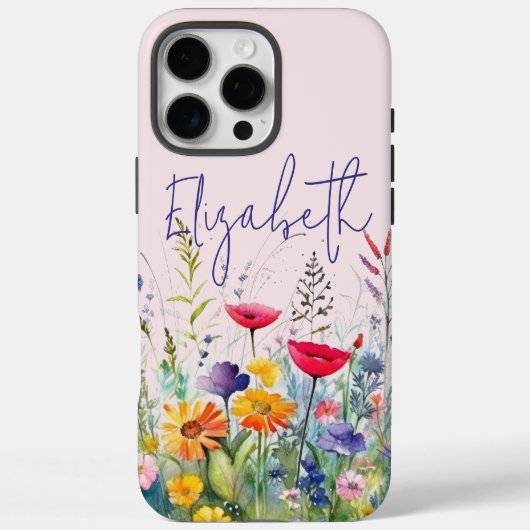 Pink Wildflower Garden Vrouwelijk Script Voornaam Case-Mate iPhone Case (Achterkant)