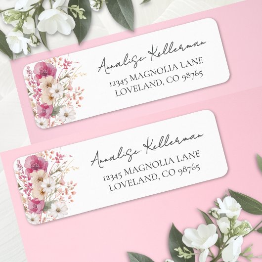 Pink Wildflower Return Address Etiket