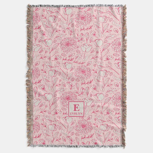 Pink Wildflower Throw Blanket monogram Deken