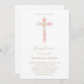 pink wildflowers cross | Baptism Invitation (Devant / Derrière)