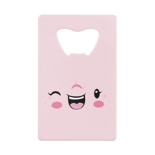 Pink Winking Kawaii Face Carte de crédit Ouverture (Devant)