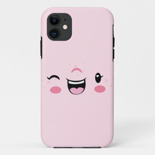 Pink Winking Kawaii Face Coque (Dos)