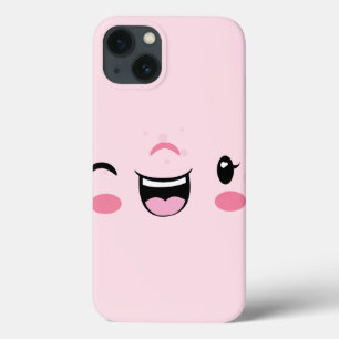 Pink Winking Kawaii Face coque ipad