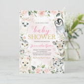 Pink Winter Arctic Animals Baby shower Kaart (Staand voorkant)