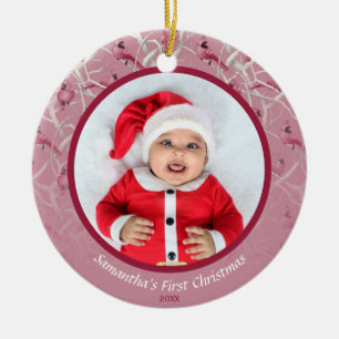Pink Winter Cardinaal Baby Persoonlijke foto Keramisch Ornament
