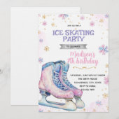 Pink winter ice skating invitation (Devant / Derrière)