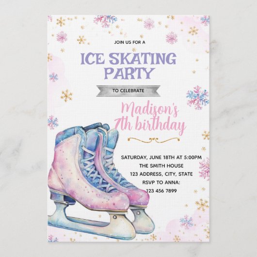 Pink winter ice skating invitation (Devant)