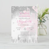 Pink Winter Onederland Anniversaire Invitation (Debout devant)