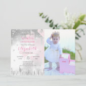 Pink Winter Onederland Anniversaire Invitation Pho (Debout devant)