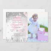 Pink Winter Onederland Anniversaire Invitation Pho (Devant / Derrière)
