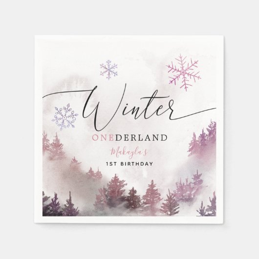 Pink Winter ONEderland Girl's Birthday Party Servet (Voorkant)