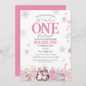 Pink Winter ONEderland Invitation (Devant / Derrière)