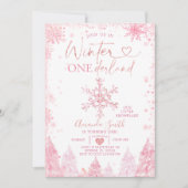 Pink Winter Onederland Snowflake 1e verjaardag Kaart (Voorkant)