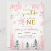 Pink Winter Snowflake Invitation d'anniversaire (Devant)