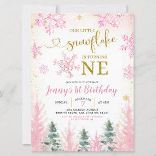 Pink Winter Snowflake Invitation d'anniversaire