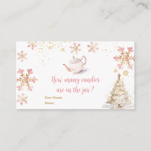 Pink Winter Tea Party Baby Shower How Many Candies Informatiekaartje (Voorkant)