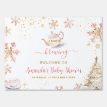 Pink Winter Tea Party Baby Shower Welcome Yard