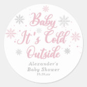 Pink Winter Wonderland Baby shower Favoriet Ronde Sticker (Voorkant)