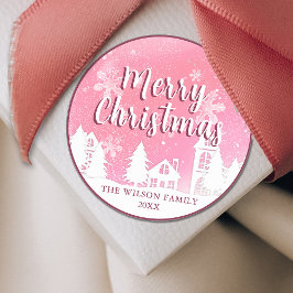 Pink Winter Wonderland Merry Christmas Classic R Ronde Sticker