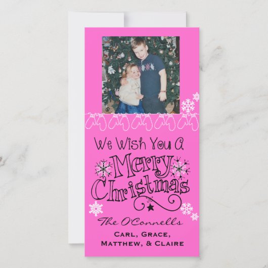 Pink Wish You Joyeux Carte photo de Noël (Devant)