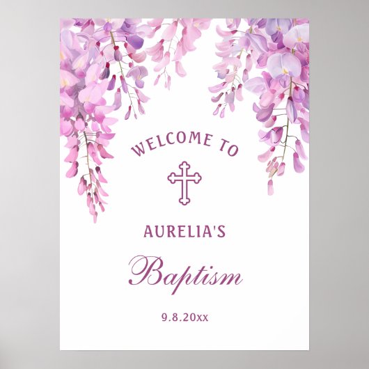 Pink Wisteria Baptism Welcome Poster (Devant)