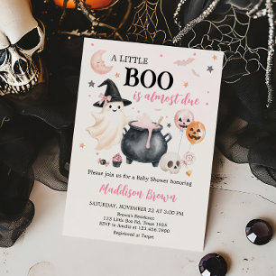 Pink Witch Ghost Little Boo Baby shower Kaart