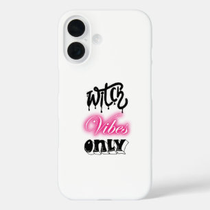 Pink Witch Vibes Only Halloween Typografie Vrouw iPhone 16 Hoesje