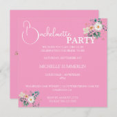 Pink with Flowers Bachelorette Party Invitation (Devant / Derrière)