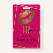 Pink with Gold Lip Print Bachelorette Party Badge (Dos)