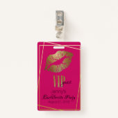 Pink with Gold Lip Print Bachelorette Party Badge (Devant avec clip)