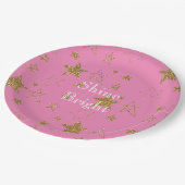 Pink with Gold Stars Papieren Bordje (Gekanteld)