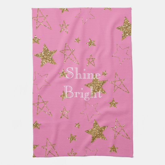 Pink with Gold Stars Theedoek (Verticaal)