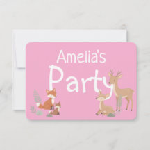 Pink Woodland Animal Birthday Party Invitation