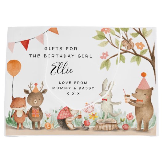 Pink Woodland Animaux de fête Sac cadeau (Devant)