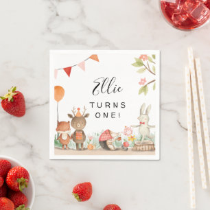 Pink Woodland Birthday Party Servet