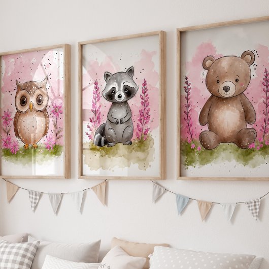 Pink Woodland Nursery Art Print Set