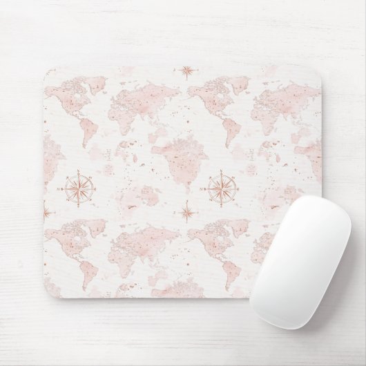 Pink World Map Muismat (Met muis)