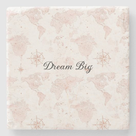 Pink World Map Stenen Onderzetter (Voorkant)