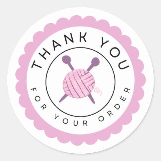 Pink Yarn and Knitting Needles Thank You  Ronde Sticker