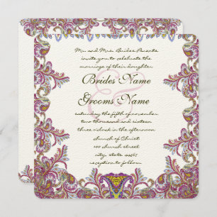 Pink Yarrow  Paisley Wedding Invitation Kaart