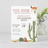Pink Yee Haw Western Rodeo Cowgirl Verjaardag Kaart (Staand voorkant)
