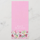Pink Yellow Aquarelle Floral Menu Mariage (Dos)