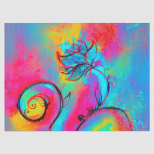 PINK YELLOW BLAUW WHIMSICAL FLOWERS Fantasy Floral Tissuepapier