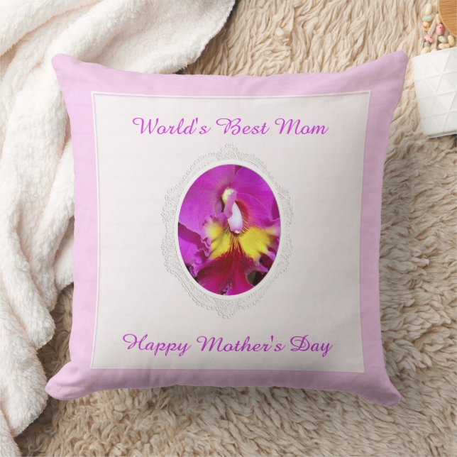 Pink Yellow Cattleya Orchid Moederdag Pillow Kussen (Deken)