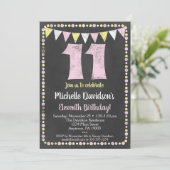 Pink Yellow Chalkboard 11th Birthday Invitation Kaart (Staand voorkant)
