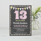 Pink Yellow Chalkboard 13th Birthday Invitation Kaart (Staand voorkant)