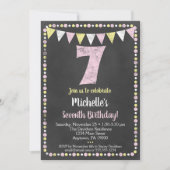 Pink Yellow Chalkboard 7e Invitation anniversaire (Devant)